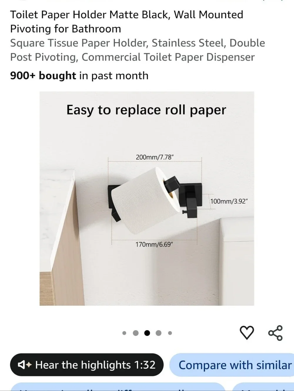 Matte Black Pivoting Toilet Paper Holder - Modern Double Post